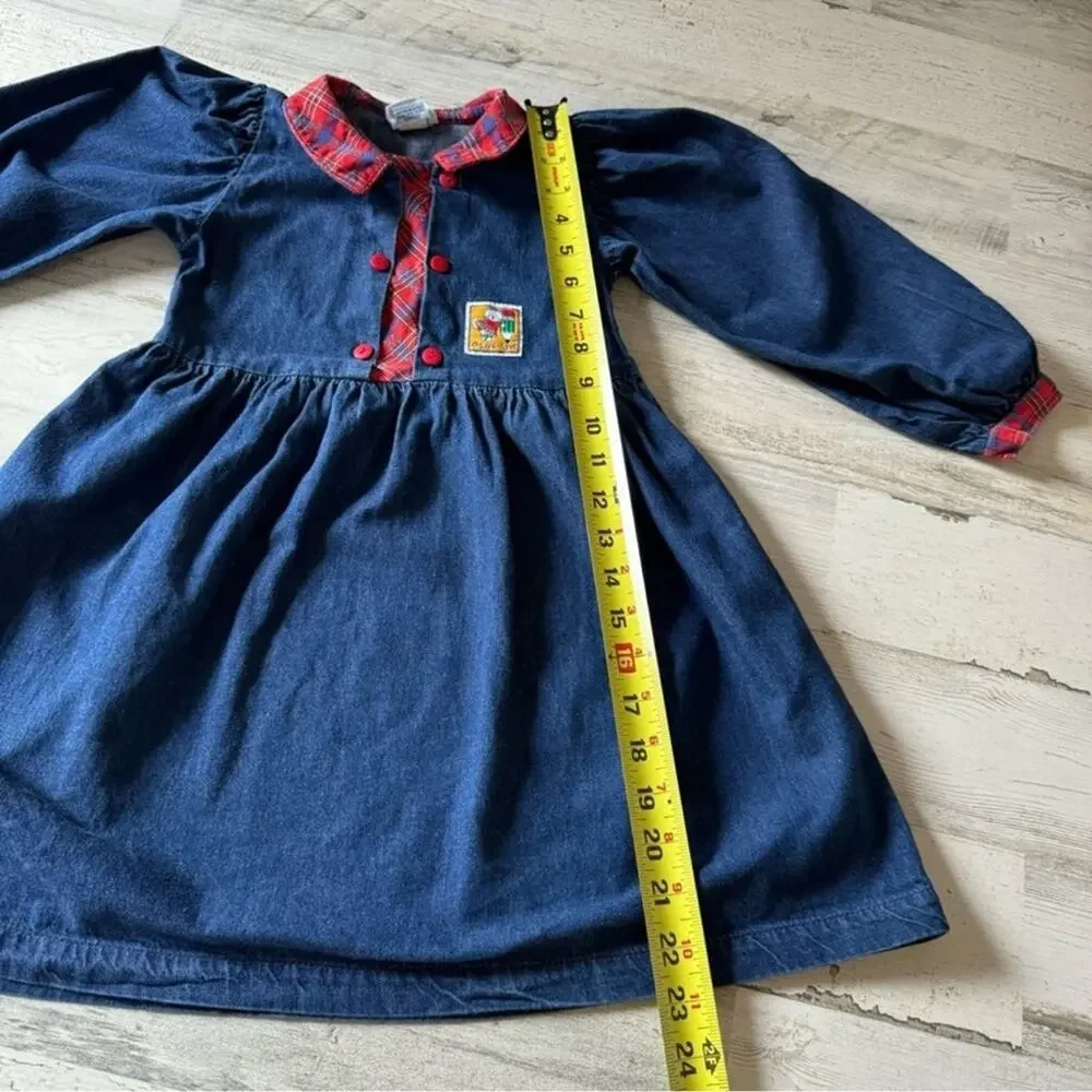 Vintage OshKosh‎ B'gosh Girls Denim Long Sleeve Academia A-line Mini Dress Navy